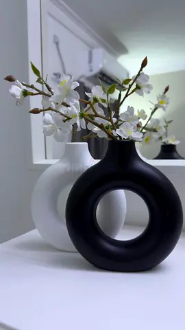 Set of Modern Donut Decorative Vases (Black White) with Faux Flowers