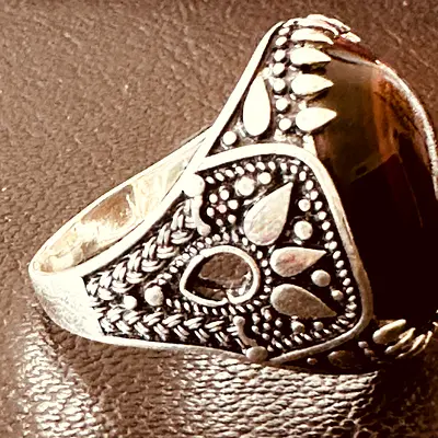 Natural Banded Eye Agate Sulemani Aqeeq Silver Ring