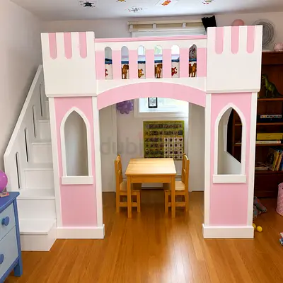 Wooden Pink Playhouse Bunk Bed / Play Castle - Good Condition