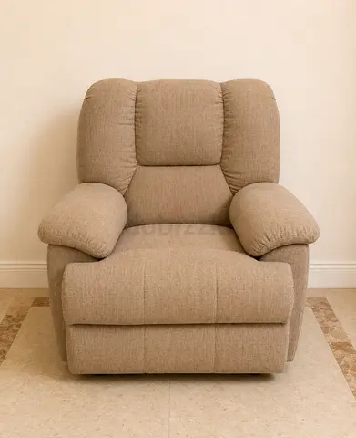 Beige Fabric Recliner Armchair - Manual Recline, Extra Padded
