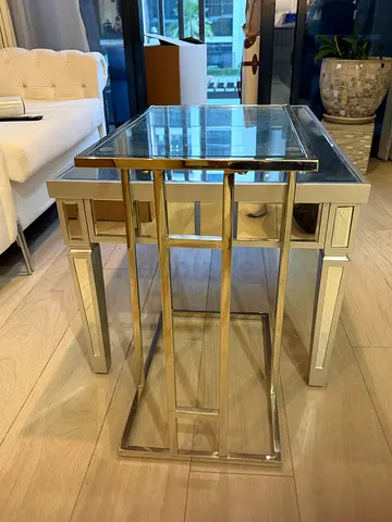 Modern Mirrored Side Table with Chrome Base