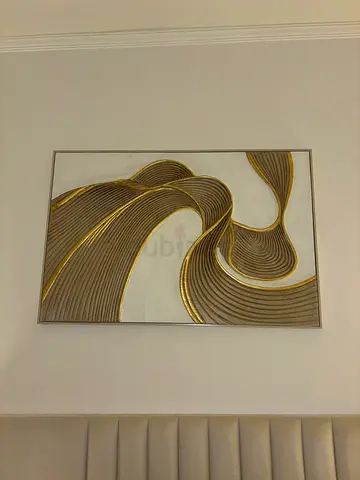 Abstract textured wall art with gold accents - framed 120x80