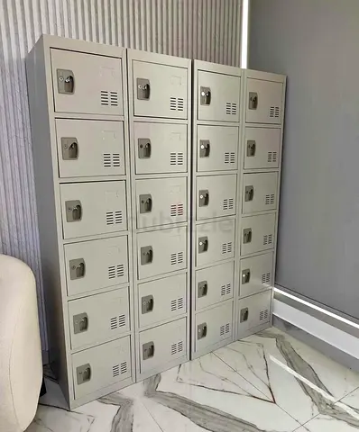 Set of 3 Metal Storage Lockers - 24 Compartments, Light Grey