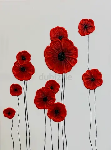 Handmade 3D Red Poppy Wall Art on Canvas