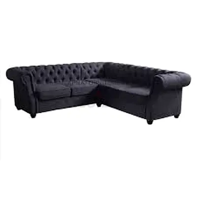 New velvet L-shaped Chesterfield Style 4-seater Sofa (Dark Grey)