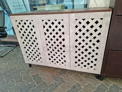 Modern 3-Door Storage Cabinet with Lattice Detail