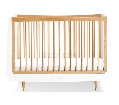 Wooden Baby Crib - White with Natural Wood Slats, Good Condition