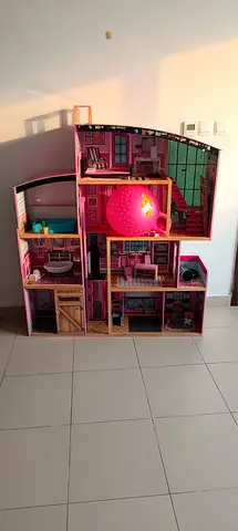 Wooden Dollhouse with Furniture and Accessories - Good Used Condition