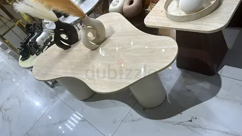 Modern Cream Travertine Coffee Table with Organic Shape