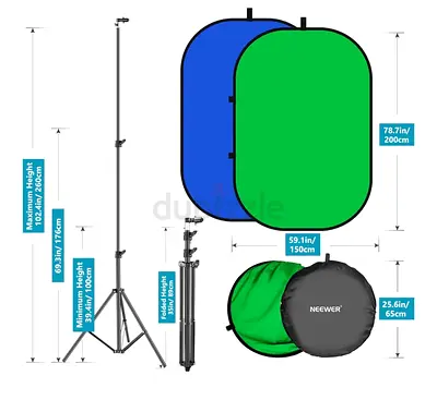 NEEWER 5x7ft/1.5x2m Chromakey Green Screen Blue Green 2 in 1 Double Sided Pop Up Collapsible Backdro