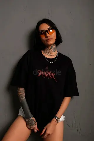 Black Oversized Graphic T-shirt, Unisex Casual