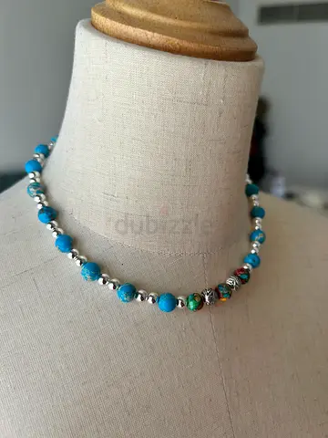 Handmade Turquoise Beaded Bracelet with Silver Accents
