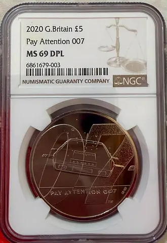 2020 Great Britain £5 Pay Attention 007 NGC MS69 DPL Graded Coin