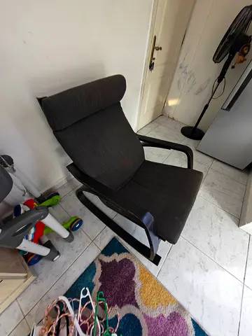 Ikea Poäng Armchair - Dark Grey Cushion, Wooden Frame
