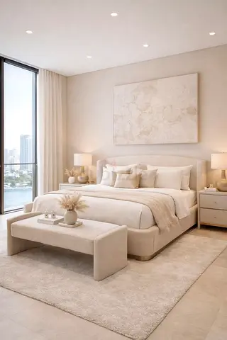 Modern Upholstered Bed Set with Matching Bench and Nightstands