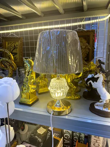 Pair of gold decorative table lamps with fabric shades