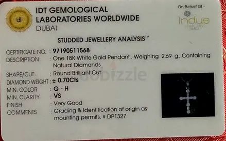 18K White Gold Cross Pendant with 0.70ct Diamonds (Very Good Finish)