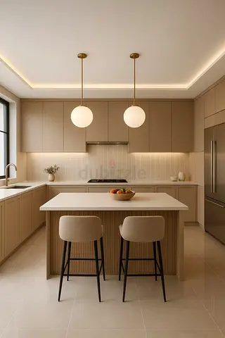 Modern beige kitchen island