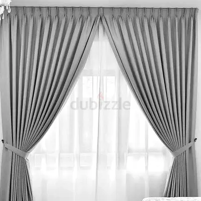 Pair of Grey Pleated Blackout Curtains with Sheer Liner - Ready to Hang