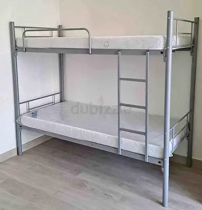 Metal Bunk Bed with Two Mattresses - Silver, Good Condition