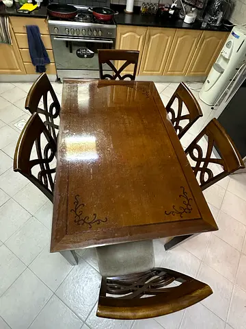 Solid Wood Kitchen Dining Table with 6 Matching Chairs - Good Condition