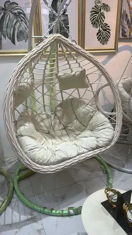 White Rattan Hanging Egg Chair with Cushion brand new