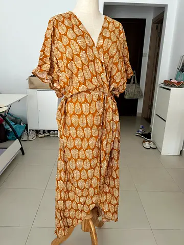 Brown patterned women’s long cover up/robe with belt, free size