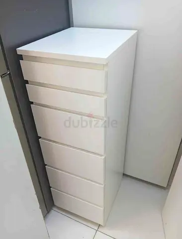 Slim white 6-drawer tall chest - IKEA-style storage cabinet