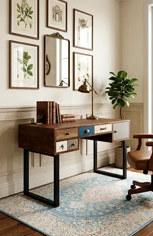 Functional study table combining modern style and practical storage. Easy to assemble and suitable