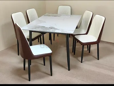 6-seater Marble Top Dining Table with Upholstered Chairs