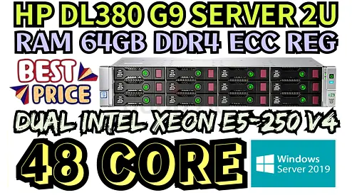 HP PROLIANT DL380 G9 SERVER LFF RAM 64GB DDR4 48 CORE 2 INTEL XEON E5-2650 V4 HARD DRIVE 6TB SAS