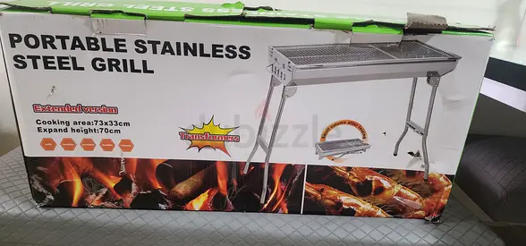 Portable Stainless Steel BBQ Grill — Foldable, 73 x 33 cm cooking area