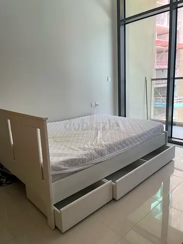 IKEA SONGESAND Queen Bed with 2 Storage Drawers + Clean Mattress Protector