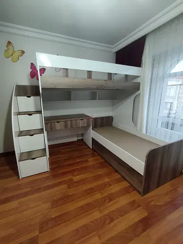 Wooden Loft Bunk Bed with Built-in Desk and Storage - Double Layout