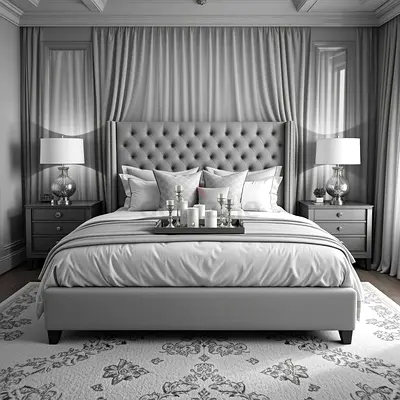Luxury Fabric Bed Frame With Mattress. Stylish Modern Design Headboard