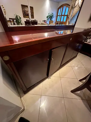 Interiors Furniture - Solid dark wood 6-seater dining table with chairs + buffet cabinet