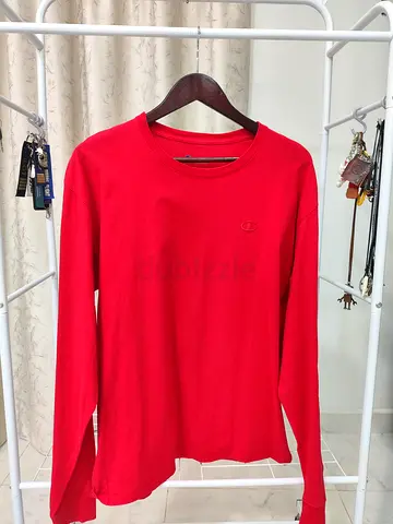 Red Champion Long Sleeve Cotton Tee - Size L