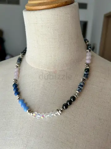 Handmade multi-stone beaded necklace with crystal accents