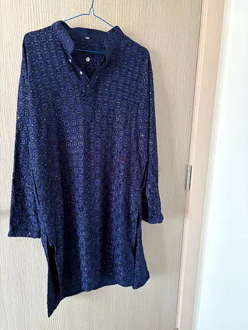 Navy Blue, Embroidered Long Sleeve Boy’s Kurta - Size M