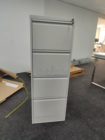 4-Drawer Vertical Metal Filing Cabinet - Light Grey, Lockable