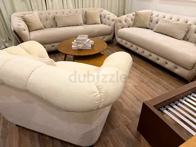 Light beige tufted 3-piece sofa set - excellent condition