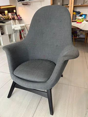 Gray ikea BENARP Upholstered Accent Armchair with Wooden Legs