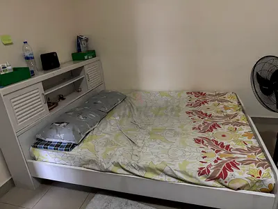 White wooden double bed frame with headboard storage - good condition(Dismantled)- no mattress