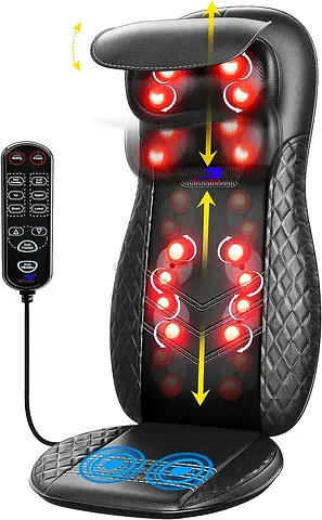 Neck Back Massager with Heat, Shiatsu Rolling Massage Chair Pad