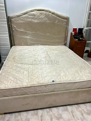 King size upholstered bed frame with mattress - beige
