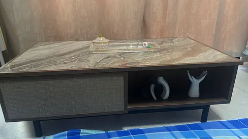 Slim Console Cabinet with Sliding Door and Marble-effect Front
