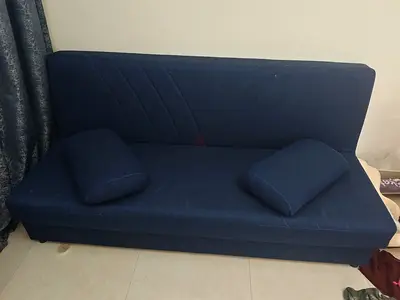 Blue 3-seater Sofa Bed with Two Cushions - Good Condition
