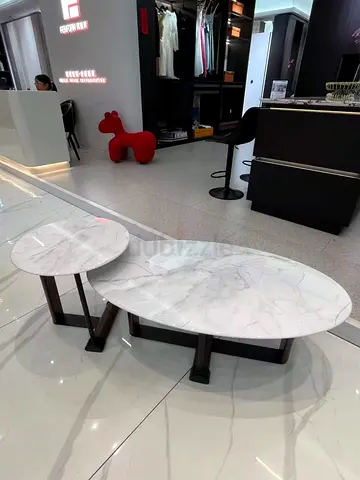 Modern White Marble Nesting Coffee Tables with metal base