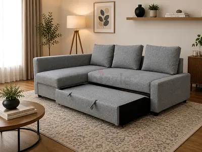 Multi-Function Sofa Bed – Pull-out sleeping section, hydraulic storage, strong construction, and mod