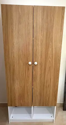 2-door wooden wardrobe with lower shelves — good condition